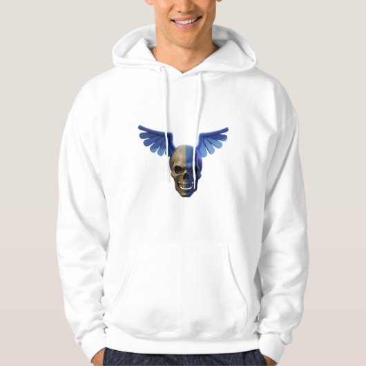 Two-Toned Skull with Blue Stylized Wings Hoodie (Voorkant)