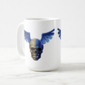 Two-Toned Skull with Blue Stylized Wings Koffiemok (Voorkant links)