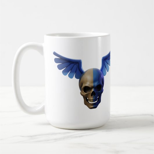 Two-Toned Skull with Blue Stylized Wings Koffiemok (Links)