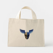 Two-Toned Skull with Blue Stylized Wings Mini Tote Bag (Achterkant)