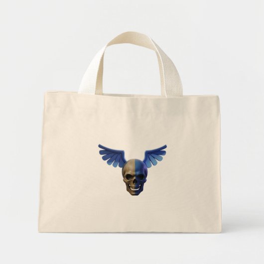 Two-Toned Skull with Blue Stylized Wings Mini Tote Bag (Voorkant)