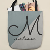 Two Tones of grey grote canvas tas met naam