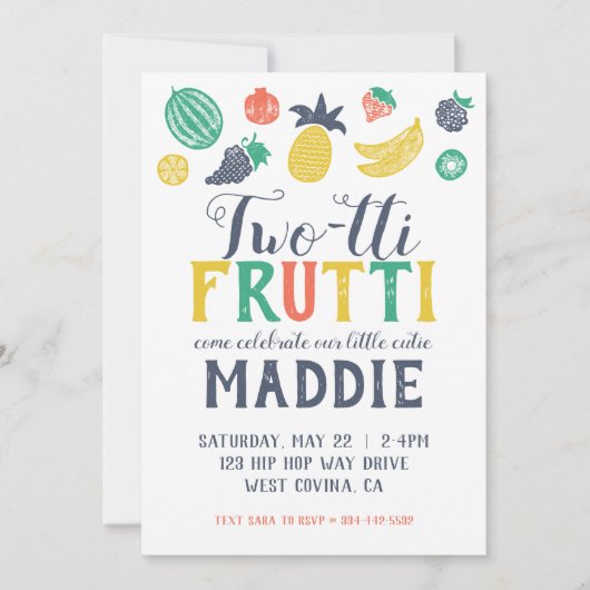 Two-Tti Fruiti tweede verjaardag uitnodiging (Voorkant)