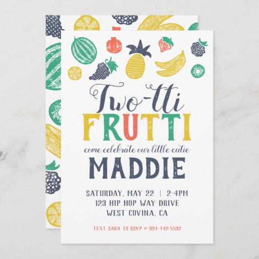 Two-Tti Fruiti tweede verjaardag uitnodiging (Voorkant / Achterkant)