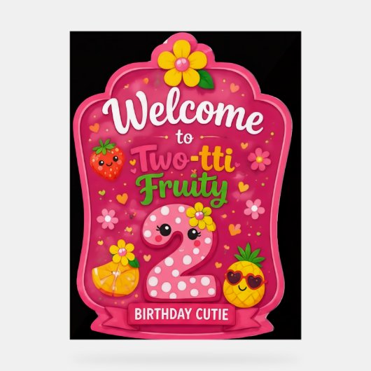 Two-Tti Fruitige Verjaardags Welkom Bord Mockup (Voorkant)