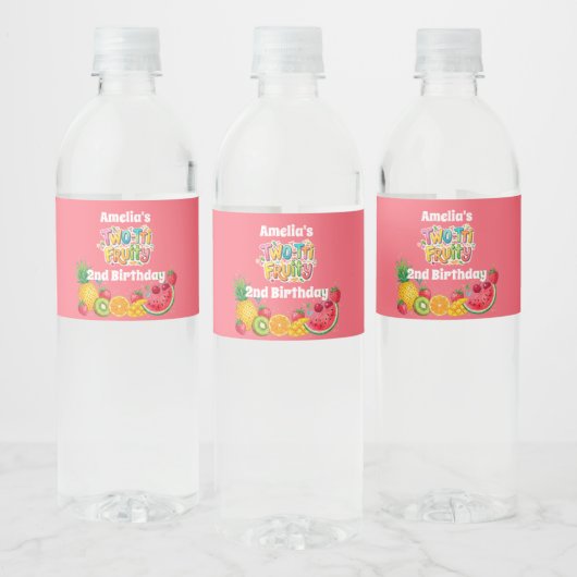 Two-tti Fruity 2nd Birthday Party Waterfles Etiket (Flessen)