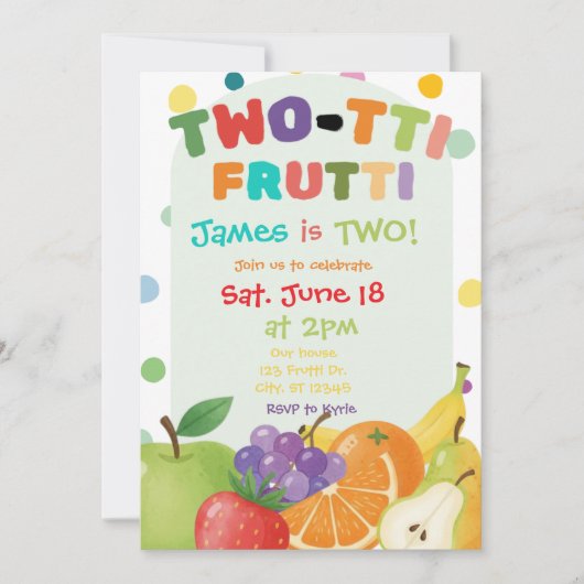 TWO-TTI FRUTTI 2de verjaardagsfeest Uitnodiging (Voorkant)
