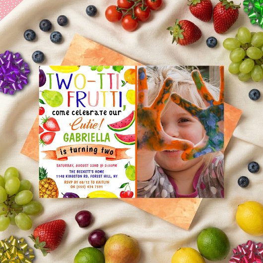 Two-tti Frutti 2e verjaardag foto uitnodigingen