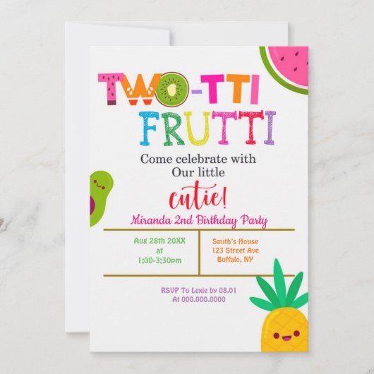 Two-tti Frutti 2nd Girl Birthday Party nodigt uit (Voorkant)