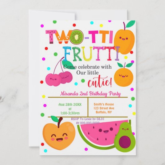 Two-tti Frutti 2nd Girl Birthday Party nodigt uit (Voorkant)