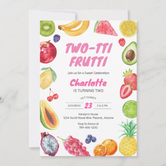 Two-tti Frutti Birthday Invitation Kaart (Voorkant)