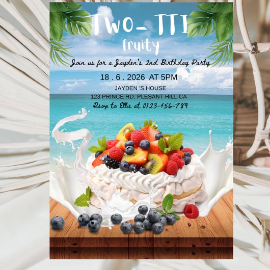Two-TTI Frutti Boy 2nd Birthday Party Kaart