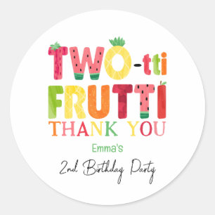 Two-tti Frutti Cutie Fruit 2e Verjaardag Bedankt Ronde Sticker