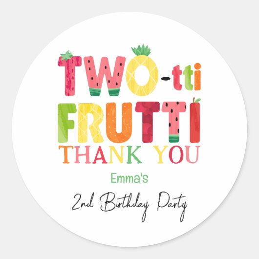 Two-tti Frutti Cutie Fruit 2e Verjaardag Bedankt Ronde Sticker (Voorkant)