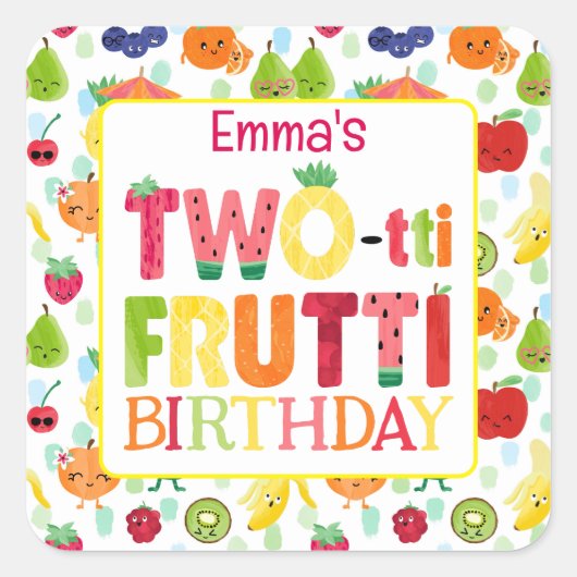 Two-tti Frutti Cutie Fruit 2e verjaardagsfeestje Vierkante Sticker (Voorkant)