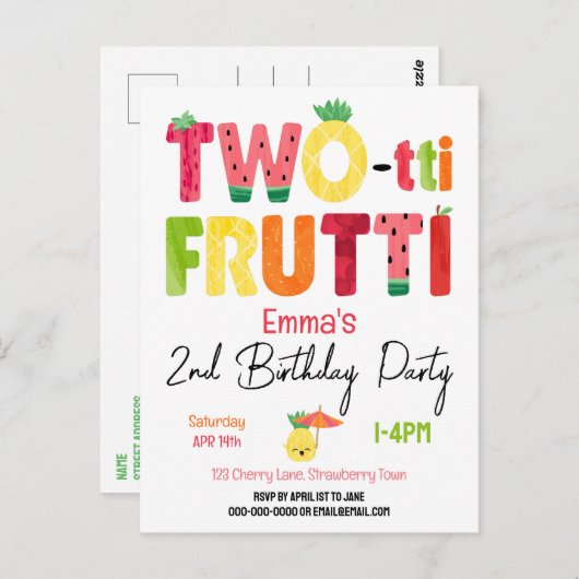 TWO-tti Frutti Cuties 2e verjaardag Tropisch fruit Briefkaart (Voorkant / Achterkant)