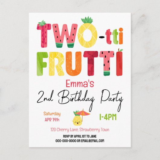 TWO-tti Frutti Cuties 2e verjaardag Tropisch fruit Briefkaart (Voorkant)