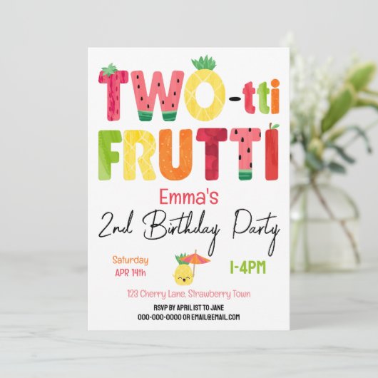 TWO-tti Frutti Cuties 2e verjaardag Tropisch fruit Kaart (Staand voorkant)