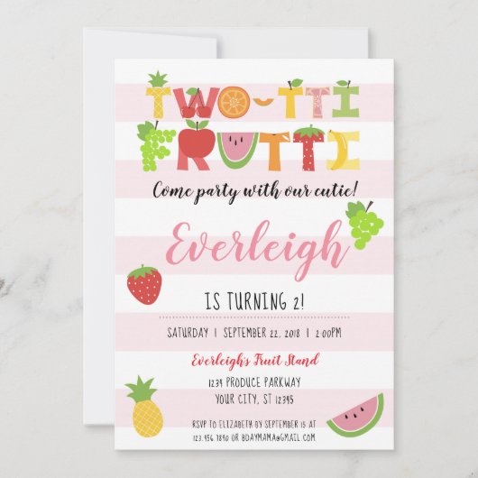 Two-Tti Frutti - Tutti Fruity verjaardagsuitnodigi Kaart (Voorkant)