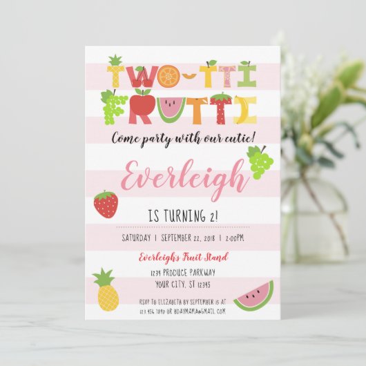 Two-Tti Frutti - Tutti Fruity verjaardagsuitnodigi Kaart (Staand voorkant)