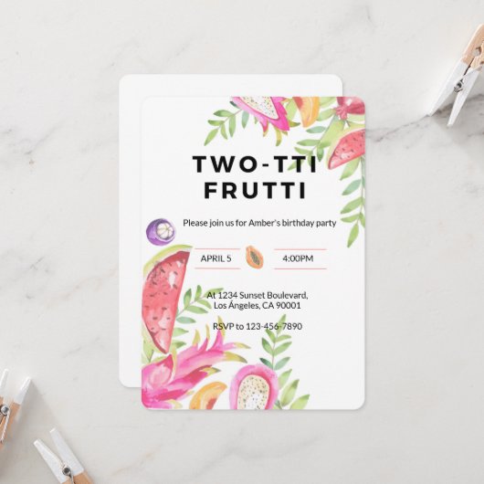 TWO-TTI FRUTTI Verjaardagskaart voor meisjes - 2e  Kaart (Voorkant / Achterkant in situ)