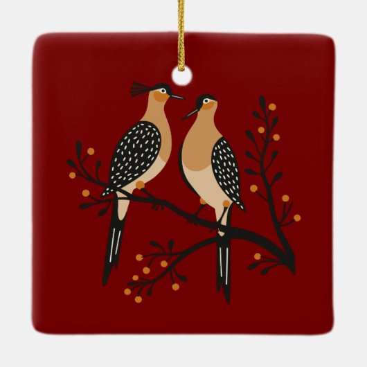 Two Turtle Doves Cut-Out Stencil Retro Style 7 Keramisch Ornament (Achterkant)