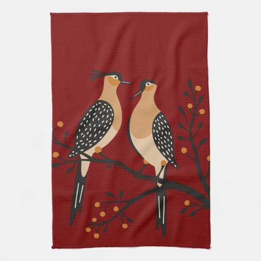 Two Turtle Doves Cut-Out Stencil Retro Style 7 Theedoek (Verticaal)