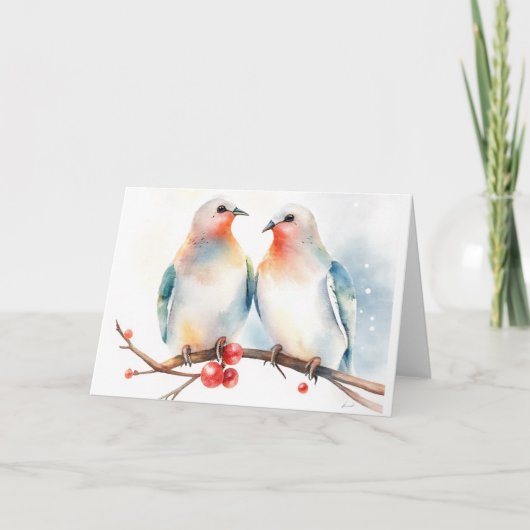 Two Turtle Doves Feestdagen Kaart (Voorkant)