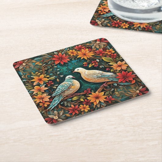 Two Turtle Doves Kartonnen Onderzetters (Schuin)