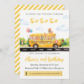 Two Two Two School Bus 2nd Birthday Invitation Kaart (Voorkant / Achterkant)