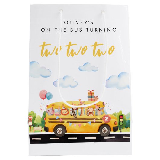Two Two Two School Bus Medium Cadeauzakje (Achterkant)