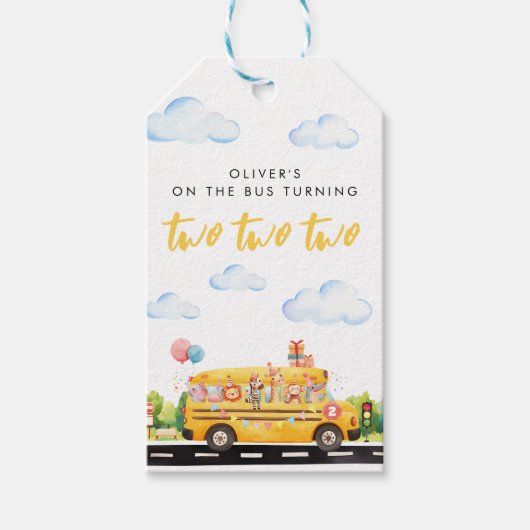 Two Two Two Schoolbus Cadeaulabel (Voorkant)