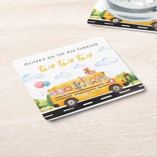 Two Two Two Schoolbus Kartonnen Onderzetters (Schuin)