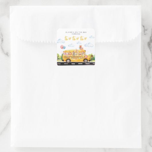 Two Two Two Schoolbus Vierkante Sticker (Tas)