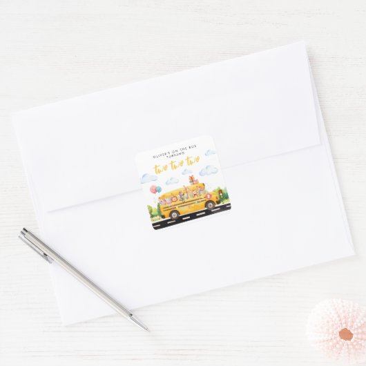 Two Two Two Schoolbus Vierkante Sticker (Envelop)