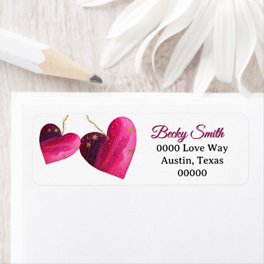 Two Valentines Day Hearts in Pink and Purple Etiket (Insitu)