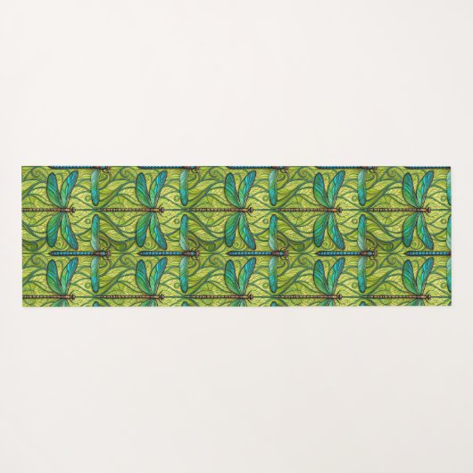 Two views of a green and yellow patterned tile  yogamat (Achterkant (horizontaal))