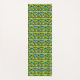 Two views of a green and yellow patterned tile  yogamat