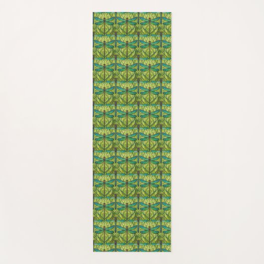 Two views of a green and yellow patterned tile  yogamat (Voorkant)