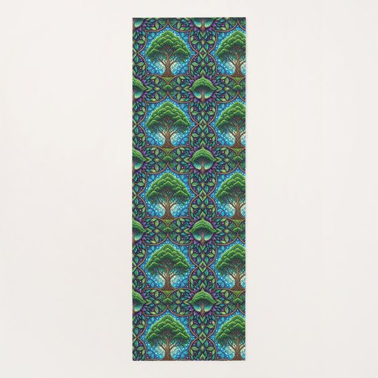 Two white panels display a vertical and horizontal yogamat (Achterkant)