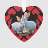 Two White Rabbits with Red Hearts Holiday Ornament (voorkant)