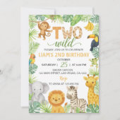 Two Wild Animals Safari 2nd Birthday Party Kaart (Voorkant)