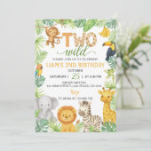 Two Wild Animals Safari 2nd Birthday Party Kaart (Staand voorkant)