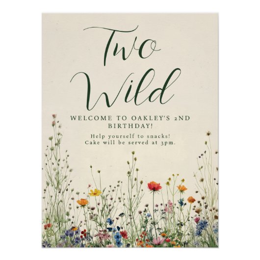 Two Wild Birthday - Boho Cream Wildflower Poster (Voorkant)