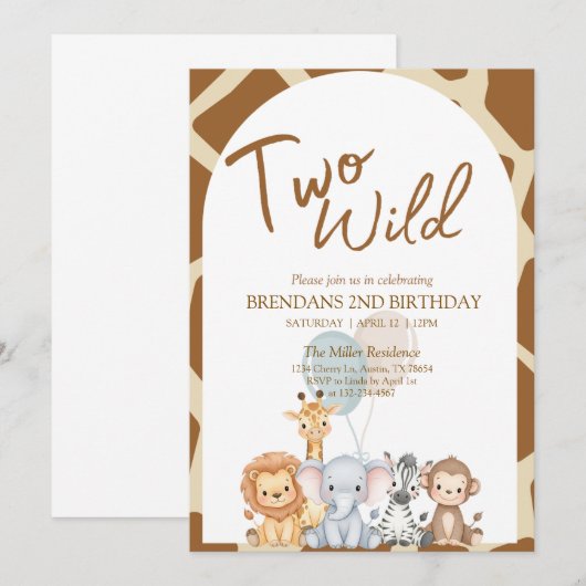Two Wild Birthday Invitation  Kaart (Voorkant / Achterkant)