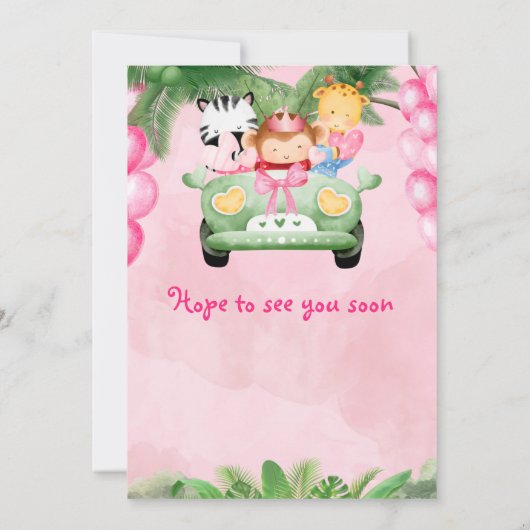 Two Wild Cute Safari Animals Girls 2nd Birthday  Kaart (Achterkant)