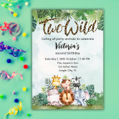 Two Wild Cute Safari Animals Girls 2nd Birthday  Kaart