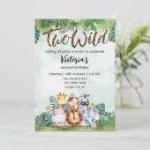 Two Wild Cute Safari Animals Girls 2nd Birthday  Kaart (Staand voorkant)