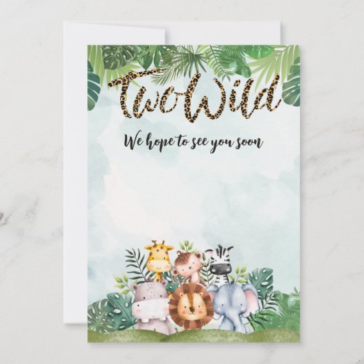 Two Wild Cute Safari Animals Girls 2nd Birthday  Kaart (Achterkant)