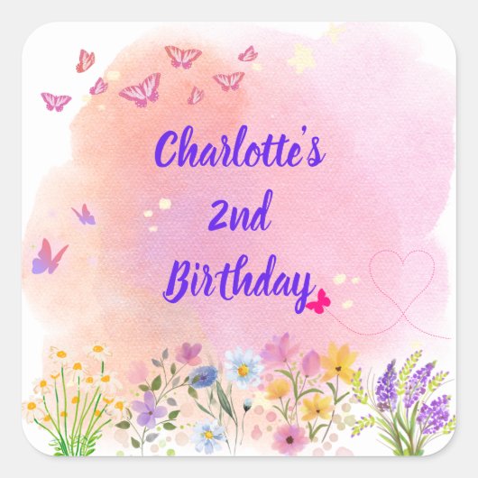 "Two Wild & Full of Wonder" Verjaardagsgunst Stick Vierkante Sticker (Voorkant)